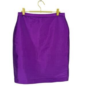 Vintage 1990s Anne Klein Purple Metallic Silk Blend Pencil Skirt, Size 8